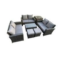GARTENMÖBEL-SET mit Kissen Polyrattan Dunkelgrau 8-Sitzer - Dunkelgrau, Metall - Fimous