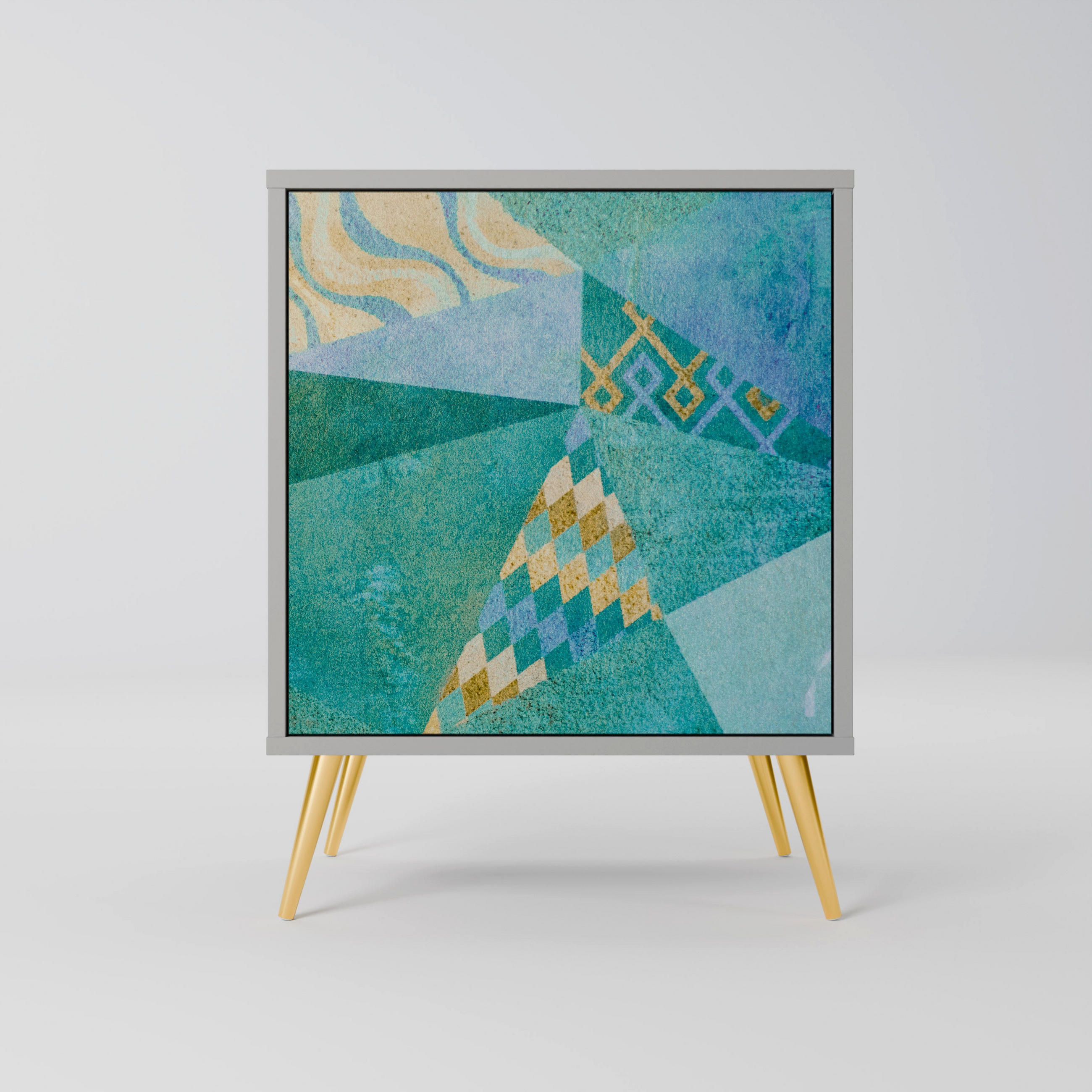 SIDEBOARD SPECTRUM SPLENDOR, Grau, 57,5x42x75,5 cm, Goldfarbene Metallfüße - Goldfarben/Multicolor, Holzwerkstoff/Metall (57.5/75.5/42cm) - SpaceRebels