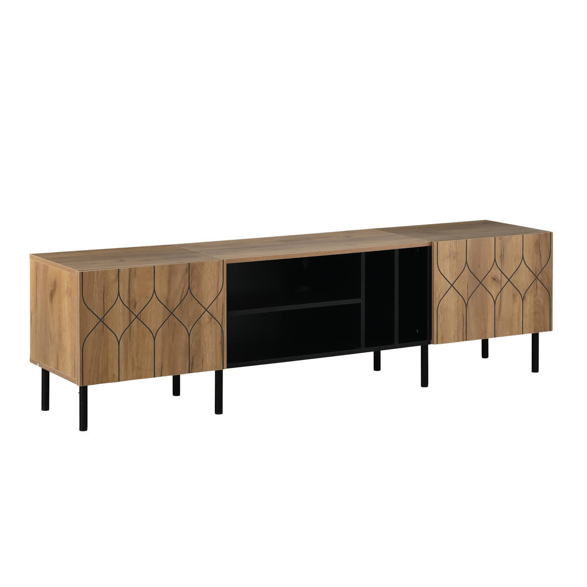 TV-RACK 180x40x50cm Lowboard für 70-Zoll Fernseher Naturfarbenholz-Schwarz - Schwarz, Holz (49/16/64.01cm) - Raelunyi
