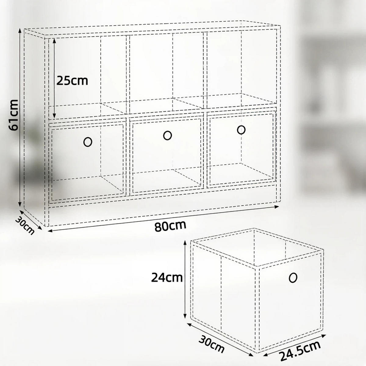 BÜCHERREGAL Schwarz/Eichefarben mit 3 Stoffschubladen 80/30/61 cm - Schwarz, Holzwerkstoff (80/61/30cm) - PANGIVO