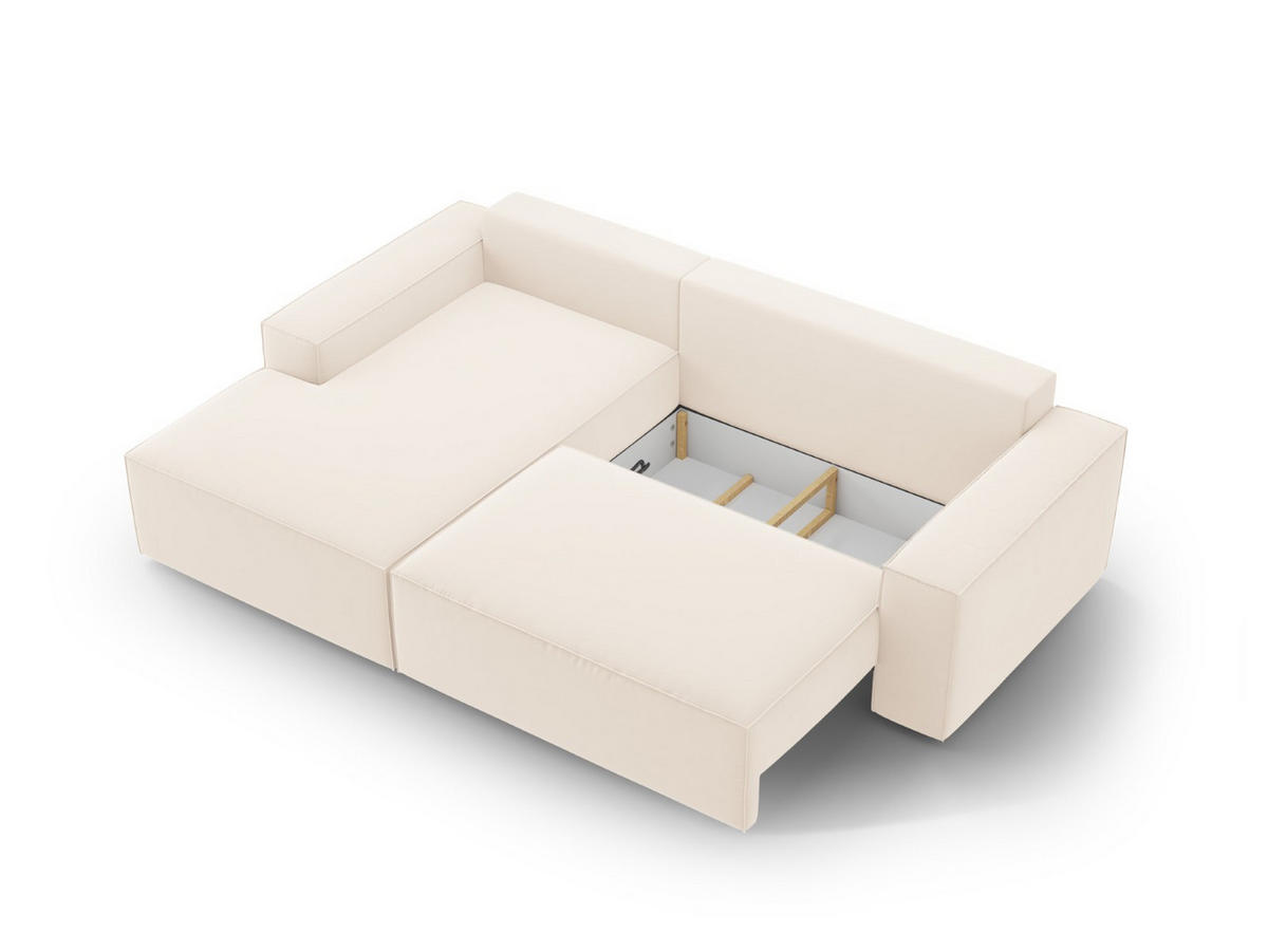 ECKSOFA ausklappbar links mit Container Jodie aus Samt leichtes beige 3 Sitzplätze - Creme, Textil (246/151cm) - Micadoni