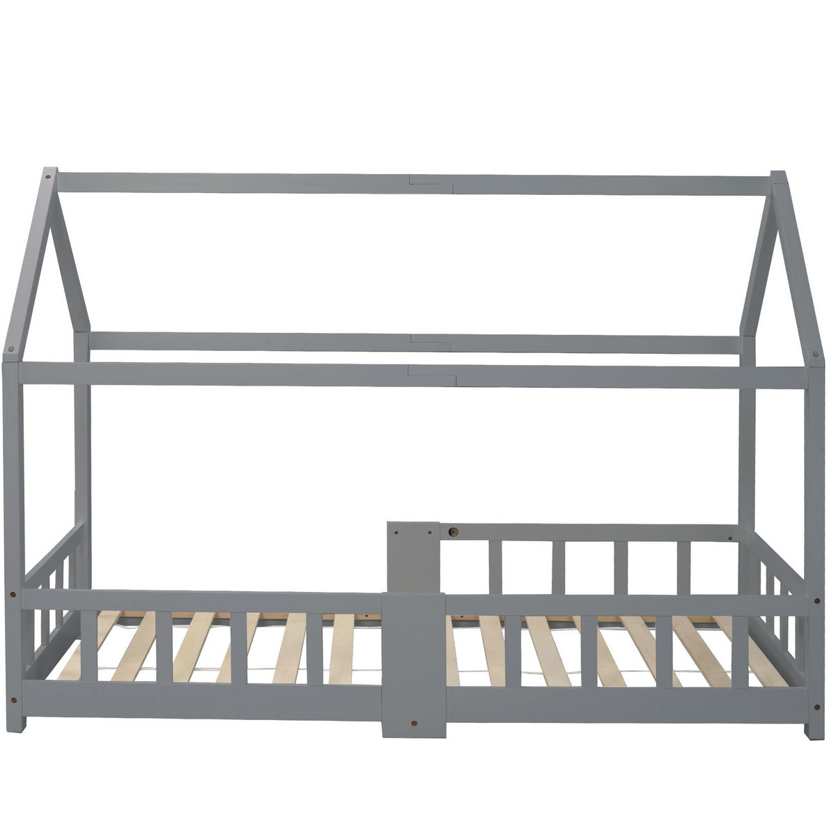HAUSBETT 90/200 cm in Grau – Liegefläche 90/200 cm mit Tafel - Grau, Holzwerkstoff (90/200cm) - BEAOK