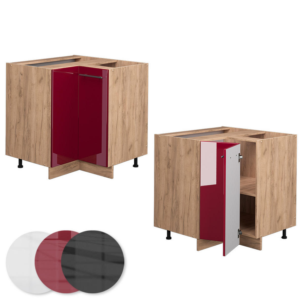 ECKUNTERSCHRANK Fame-Line Bordeaux Hochglanz 80.5 cm, AP Marmor - Honigeiche/Bordeaux, Holzwerkstoff (80.5/82/60cm) - Vicco