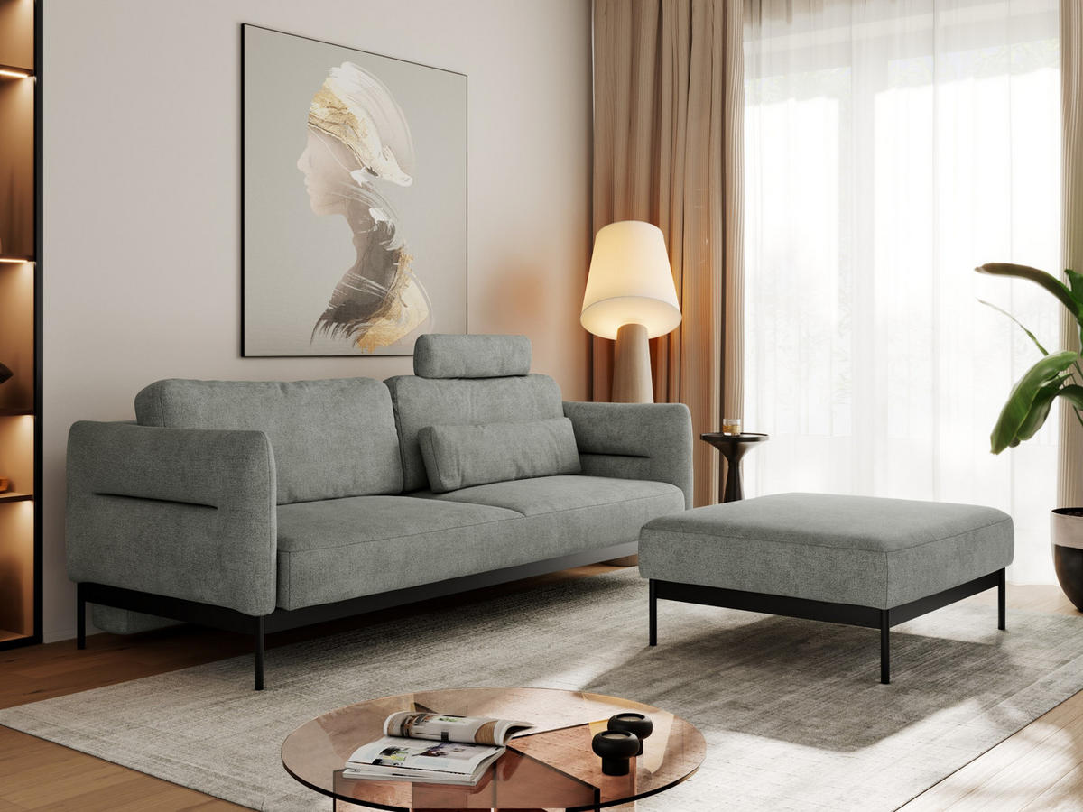 SCHLAFSOFA SALENTO Grau Struktur - Schwarz/Grau, Textil/Metall (221/82/193cm) - MKS