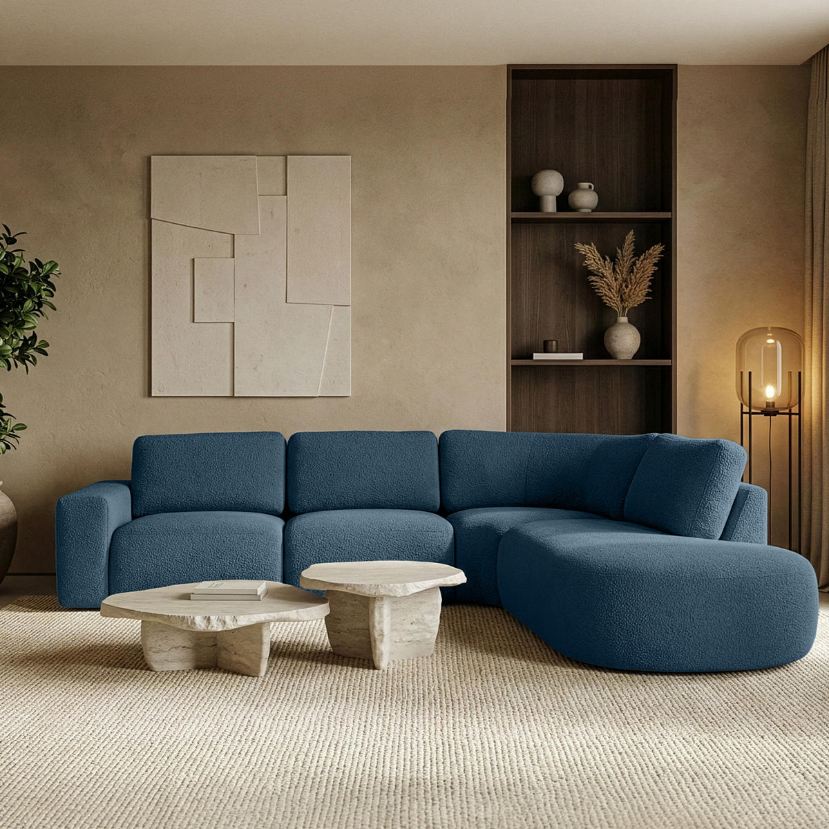 ECKSOFA RECHTS ZUCCO, Dunkelblau - Dunkelblau, Holz/Holzwerkstoff (304/293cm) - KONSIMO®