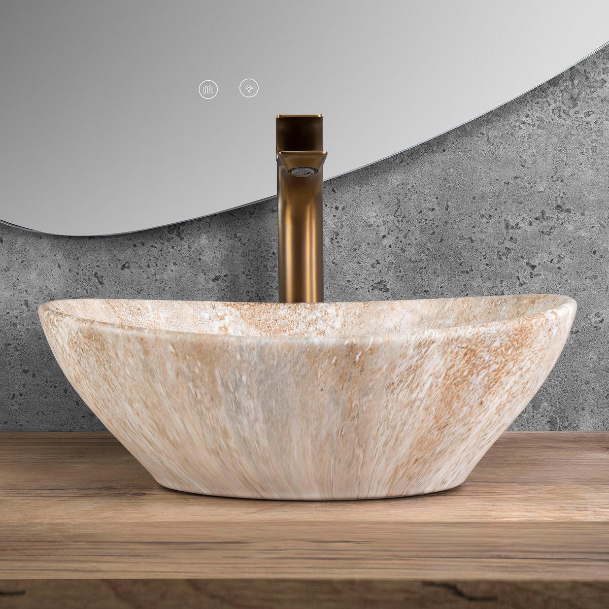 AUFSATZWASCHBECKEN Rea Sofia Savana Matt - Beige, Keramik (34.5/15/41cm) - REA