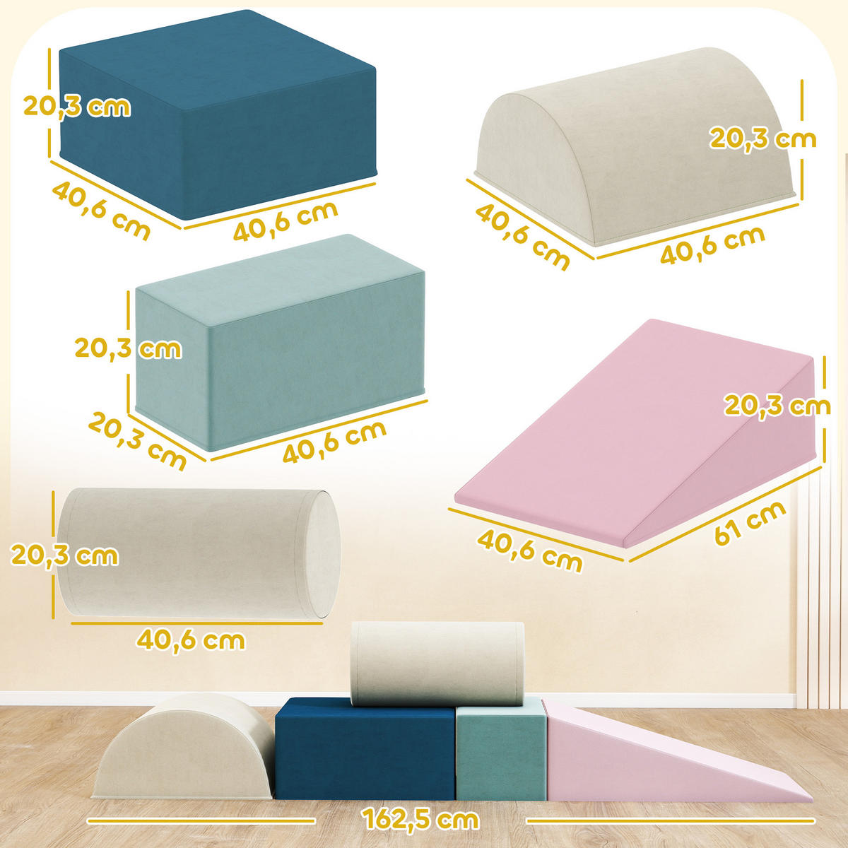 KINDER Schaumstoff Bausteine 5er Set Riesenbausteine Klettern mit Samtoptik - Multicolor, Textil (40.6/61cm) - AIYAPLAY