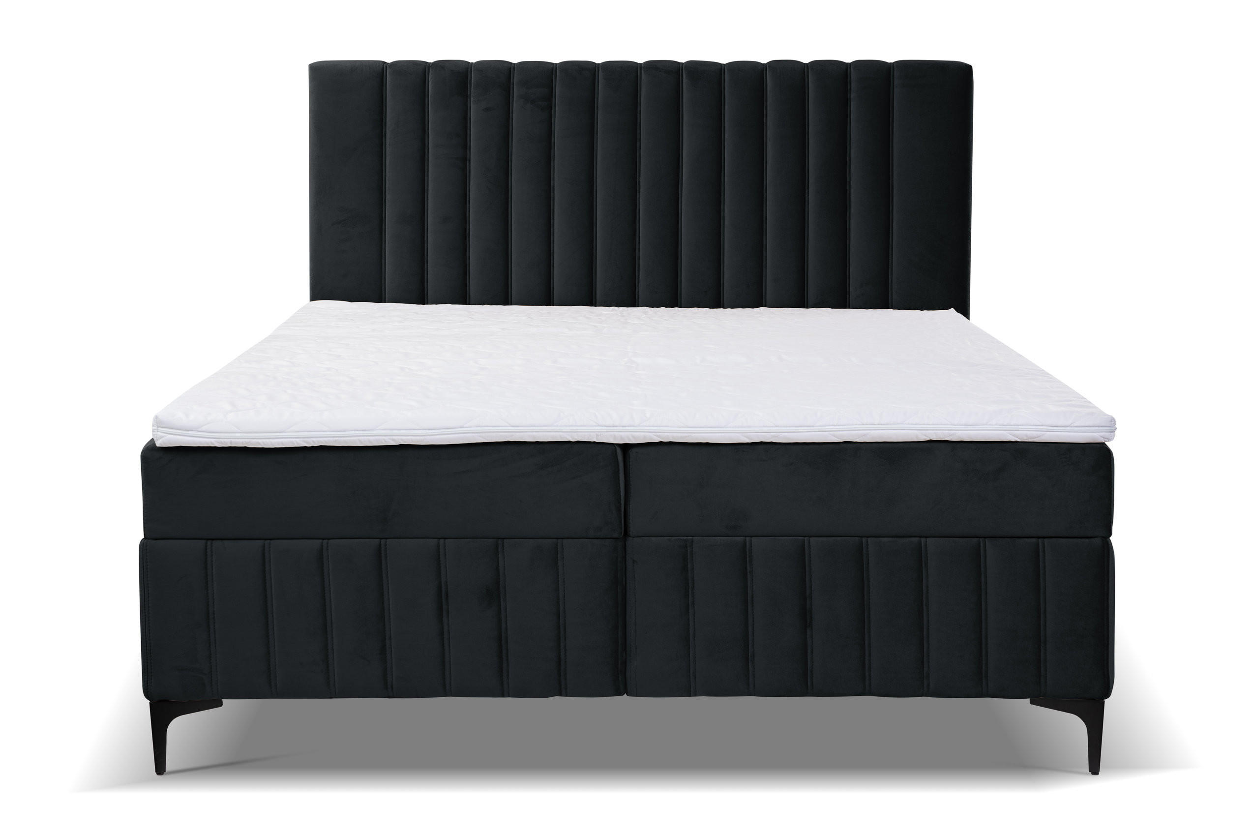 BOXBETT QUANT mit 2 Bettkästen, 180x200, Farbe: Schwarz, Velourstoff, mit Bonell-Matratze inkl. Topper - Schwarz, Holz/Kunststoff (180/200cm) - VENASI MÖBEL
