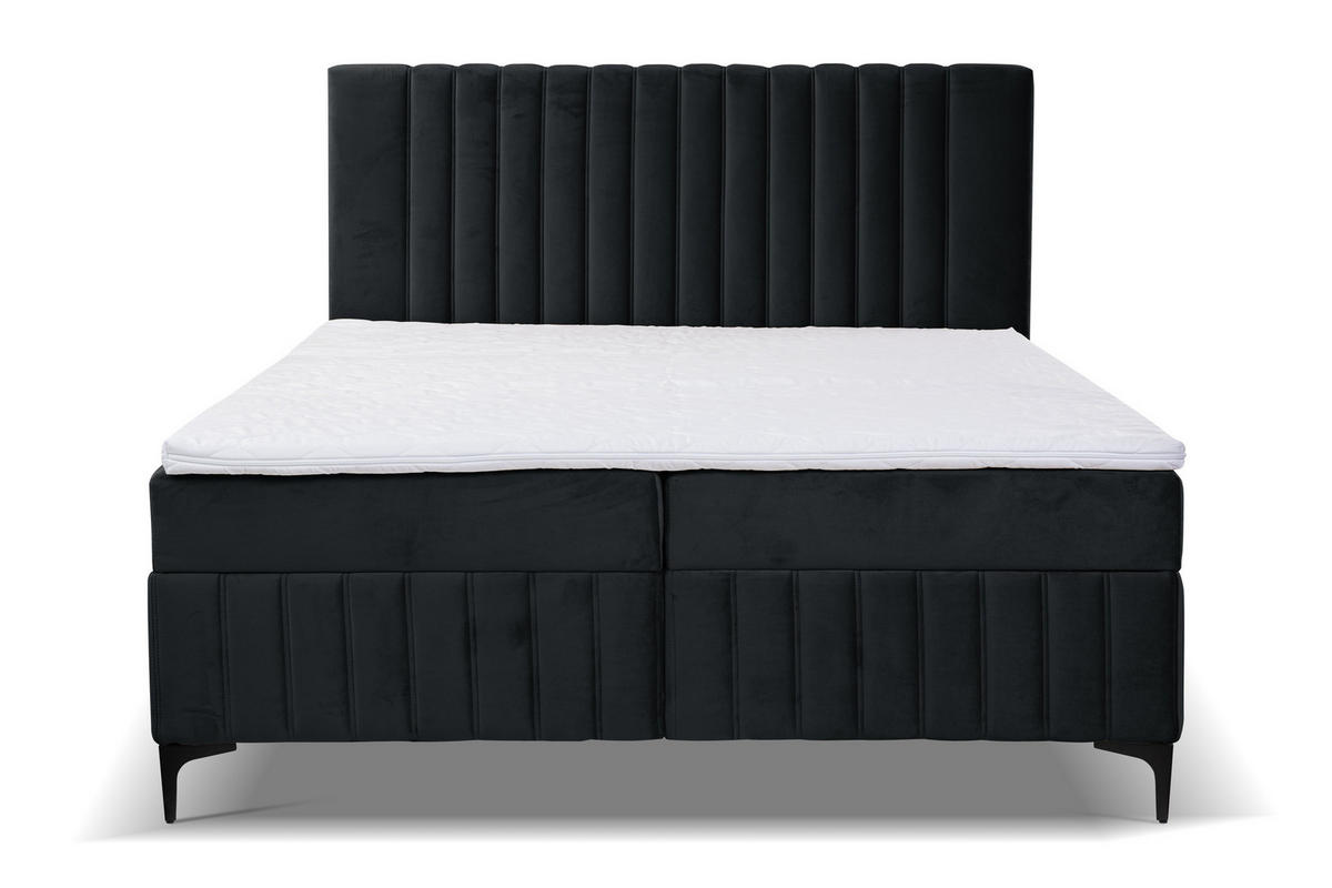 BOXBETT QUANT mit 2 Bettkästen, 180x200, Farbe: Schwarz, Velourstoff, mit Bonell-Matratze inkl. Topper - Schwarz, Holz/Kunststoff (180/200cm) - VENASI MÖBEL