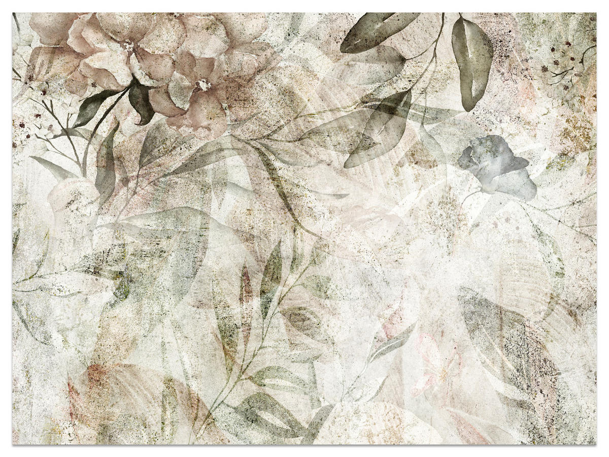 FOTOTAPETE für Schlafzimmer Retro Blumen Blätter Beton Abstrakt Vintage 200x140 - Beige/Braun, Papier (200/140cm) - Muralo