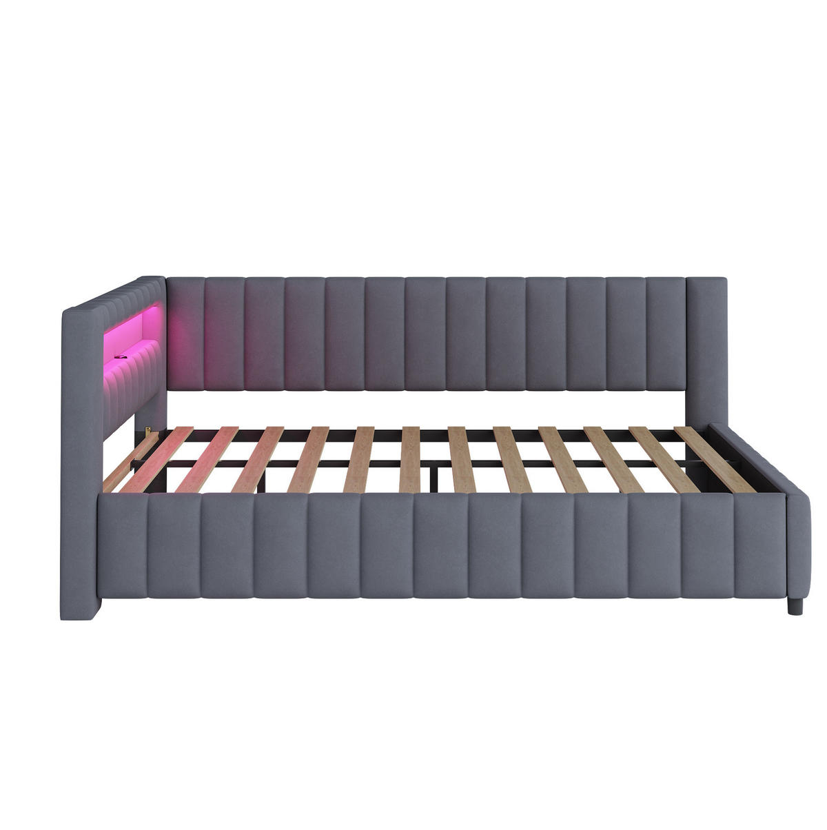 SCHLAFSOFA aus Samtstoff 140x200 cm Grau mit LED-Beleuchtung und USB-Anschluss - Grau, Textil (140/200cm) - IVMEU