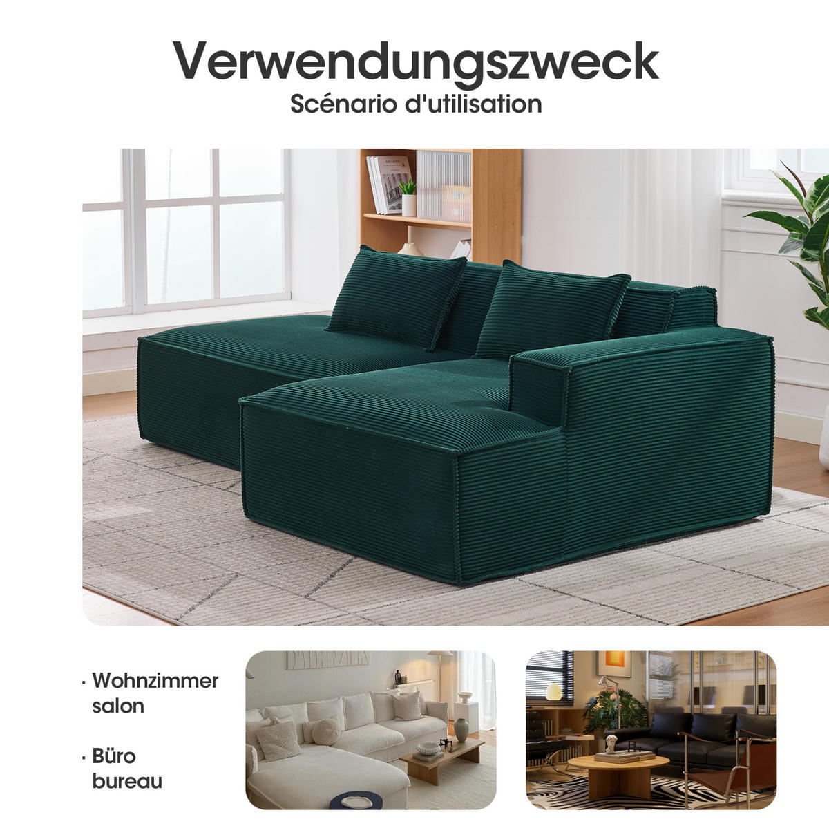 ECKSOFA aus Polyester 235 cm Retro-Grün mit Taschenfederkern und pflegeleichtem Bezug - Salbeigrün, Textil (235/129cm) - Modfu