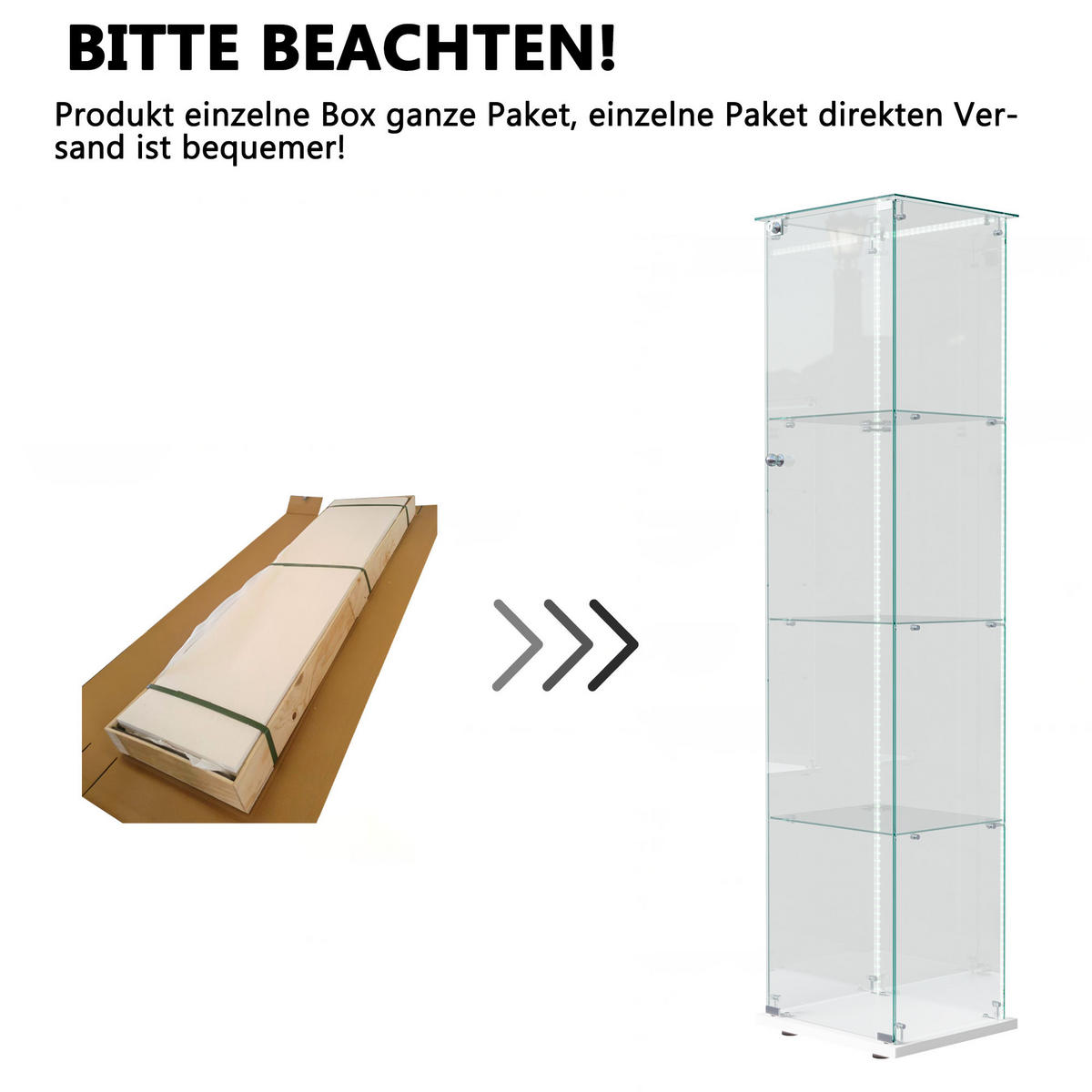 GLASVITRINE mit 4 Ablagen, LED-Lichtleiste, Doppeltüren, Weiß - Weiß, Glas (39.8/163/35cm) - BRILVERDE
