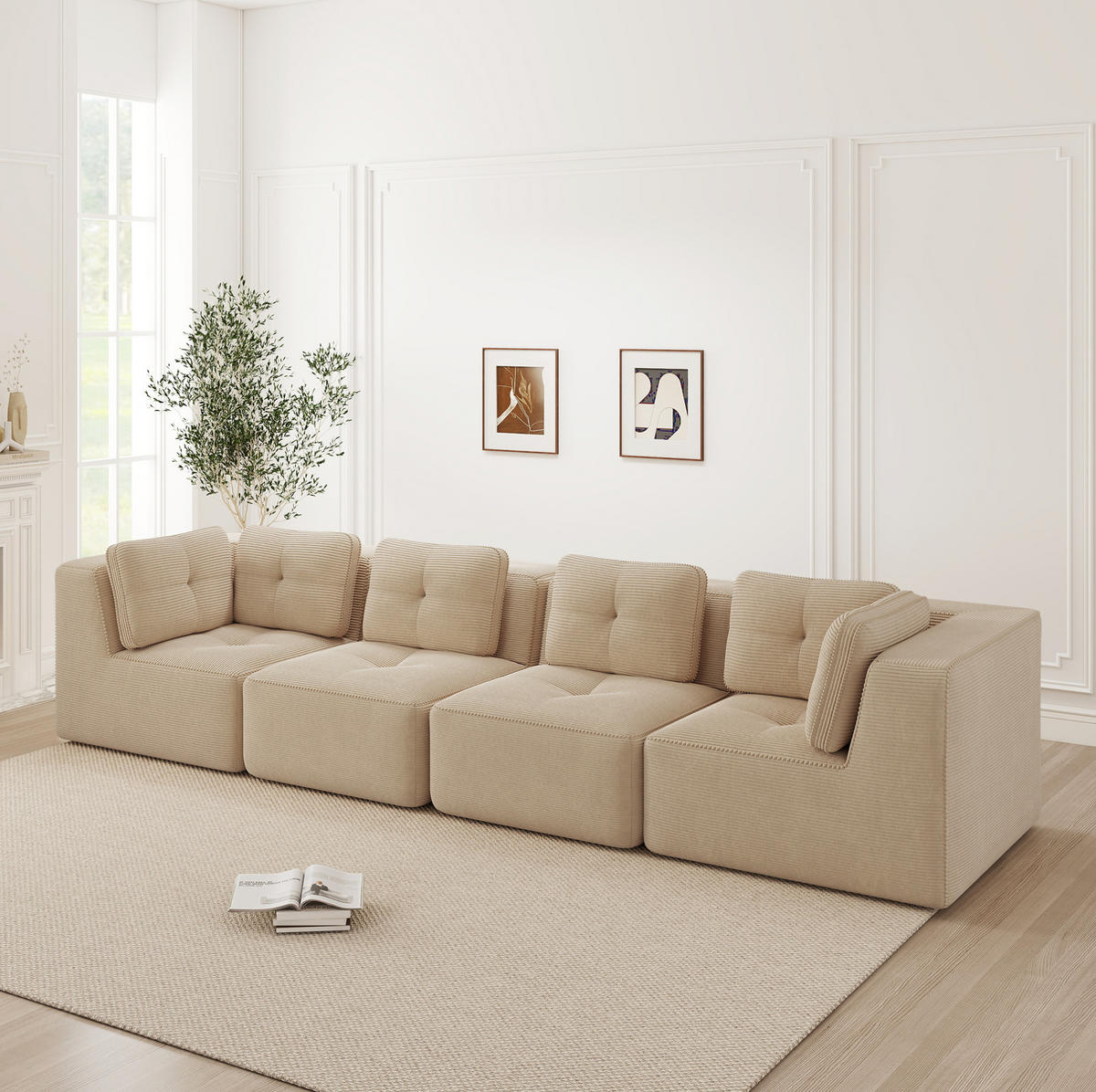ECKSOFA 386/104/69 cm beige aus Cord mit modularem Design und breiten Armlehnen - Beige, Textil (104/386cm) - OKWISH