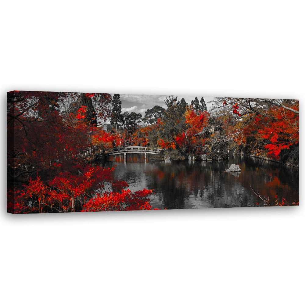 WANDBILD japan garten - Rot, Textil (90/30cm) - Feeby