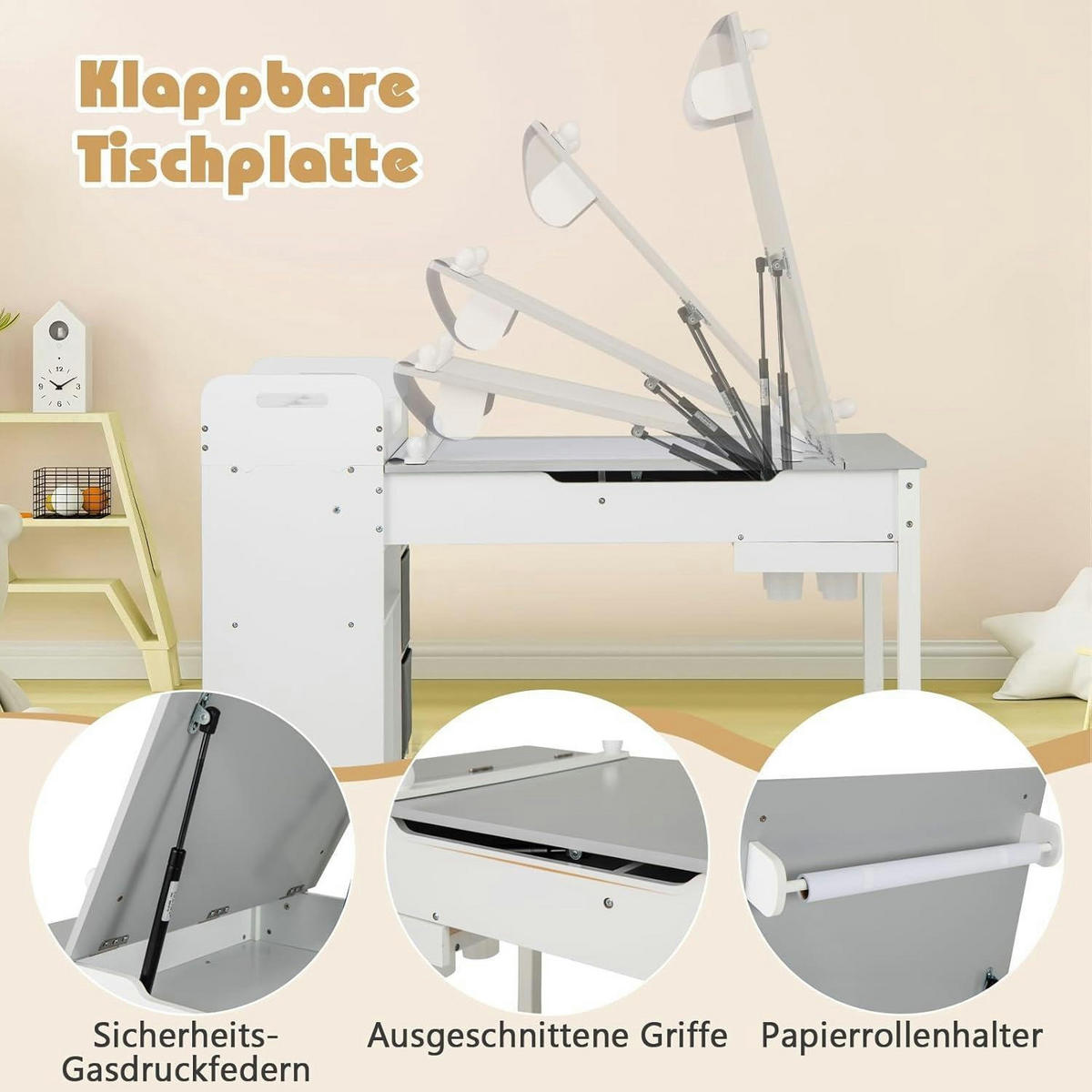 KINDERTISCH mit 2 Stühlen 3-teiliges Set Grau - Weiß, Holz (60/60/120cm)