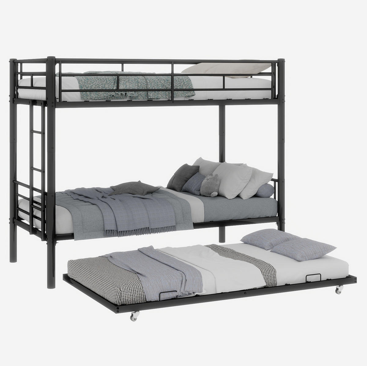 ETAGENBETT 90/180 cm schwarz aus Eisen teilbar mit Leiter - Schwarz, Metall (90/200cm) - OKWISH