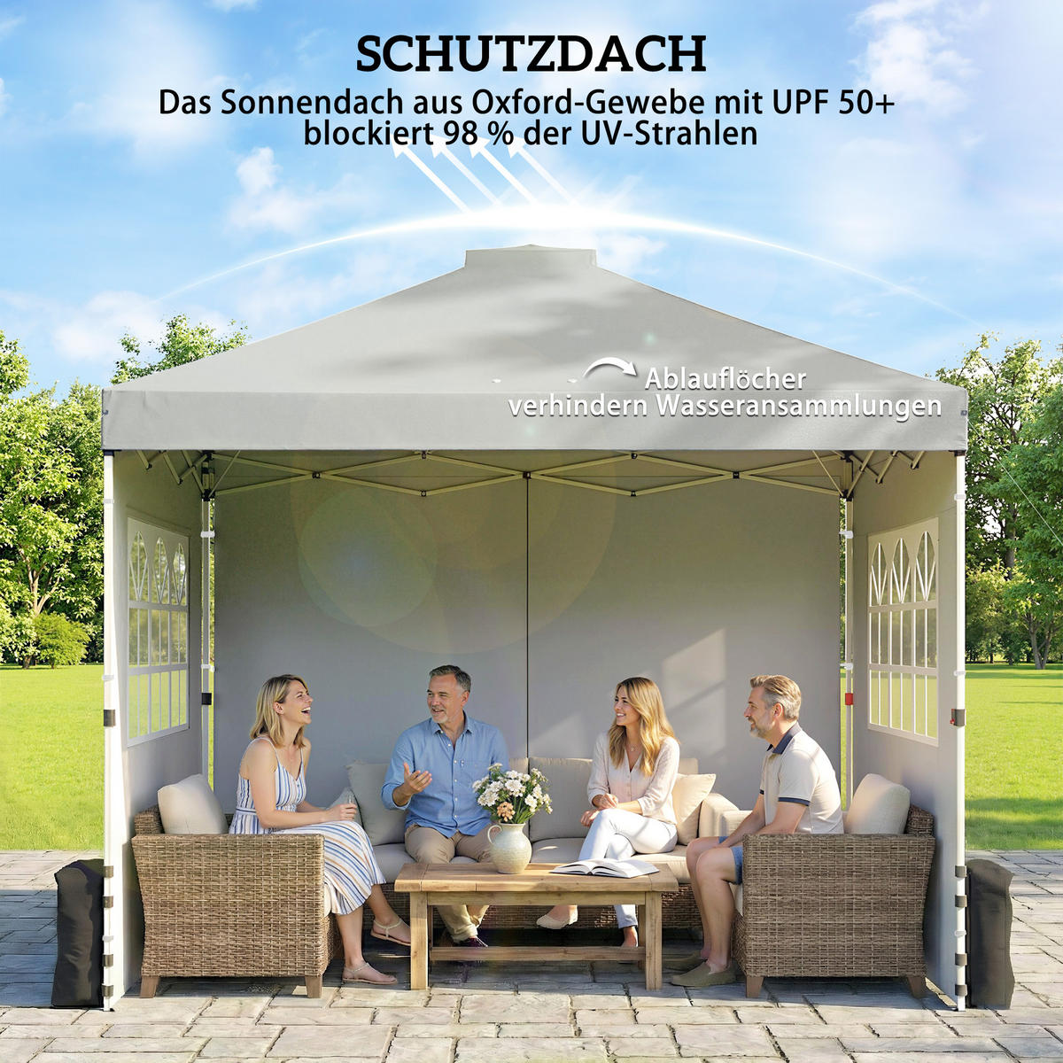 POP-UP-PAVILLON Oxfordstoff Metall Hellgrau - Hellgrau/Weiß, Textil/Metall (297/285/297cm) - Outsunny