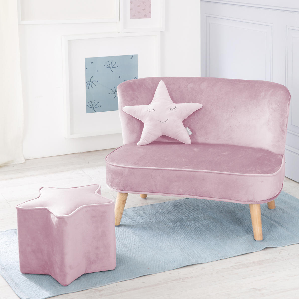 KINDERSOFA 3er-Set rosa / mauve - Rosa, Holzwerkstoff/Textil (70/50/48cm) - Roba