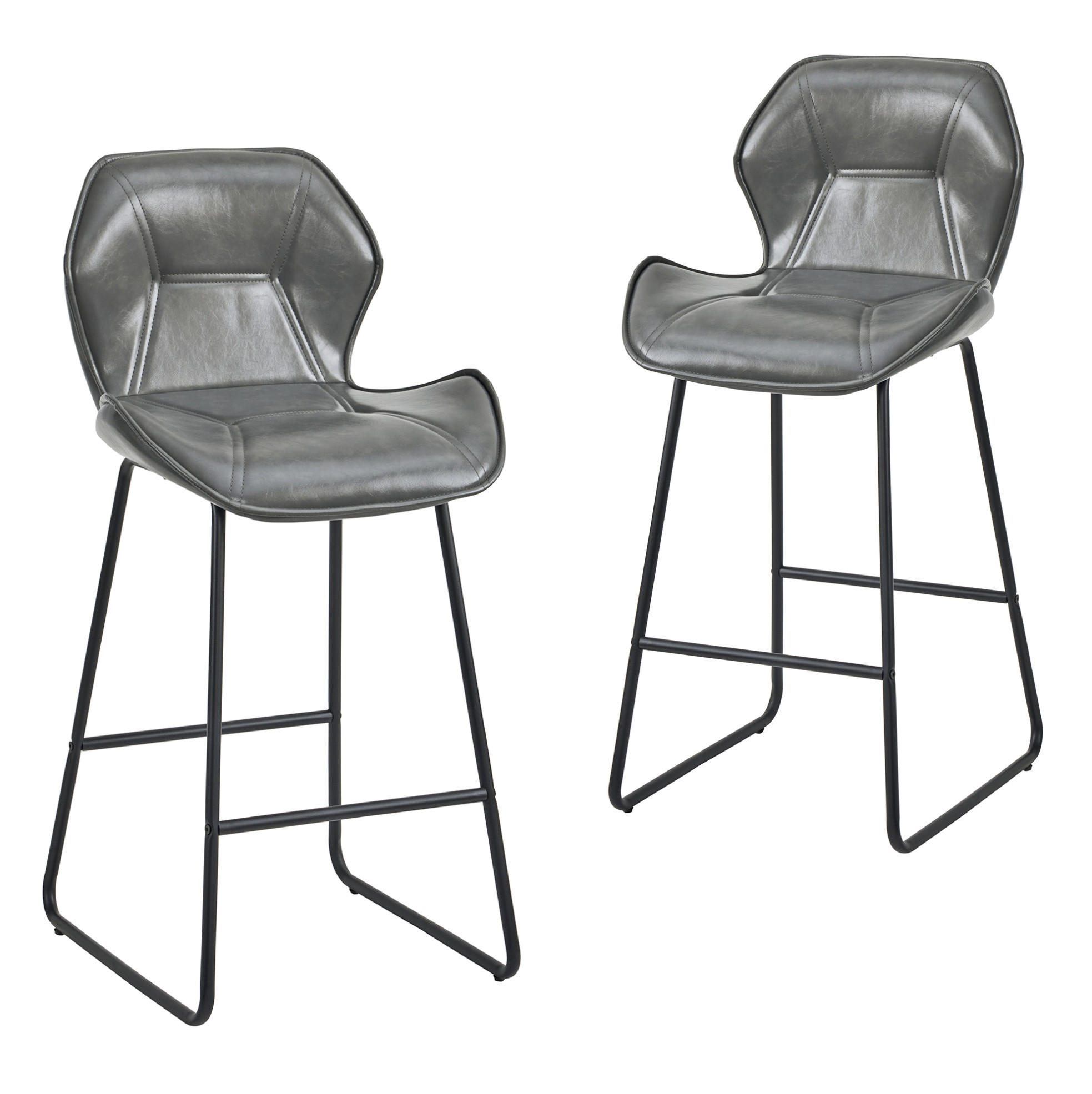 BARHOCKER 2er-Set Grau mit Kunstlederbezug und Fußstütze - Grau, Metall (47/91.5/48.5cm) - MIVRAY