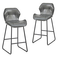 BARHOCKER 2er-Set Grau mit Kunstlederbezug und Fußstütze - Grau, Metall (47/91.5/48.5cm) - MIVRAY