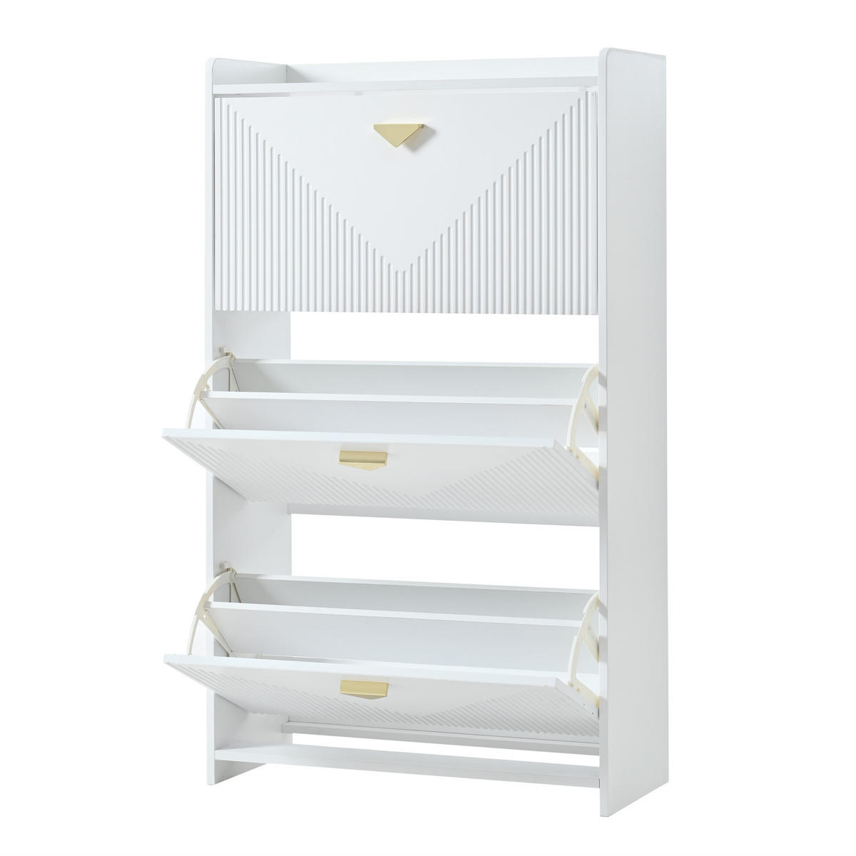 SCHUHSCHRANK aus MDF 70x30x120cm in Weiß mit 3 Klapptüren - Weiß, Holzwerkstoff (70/120/30cm) - Modfu