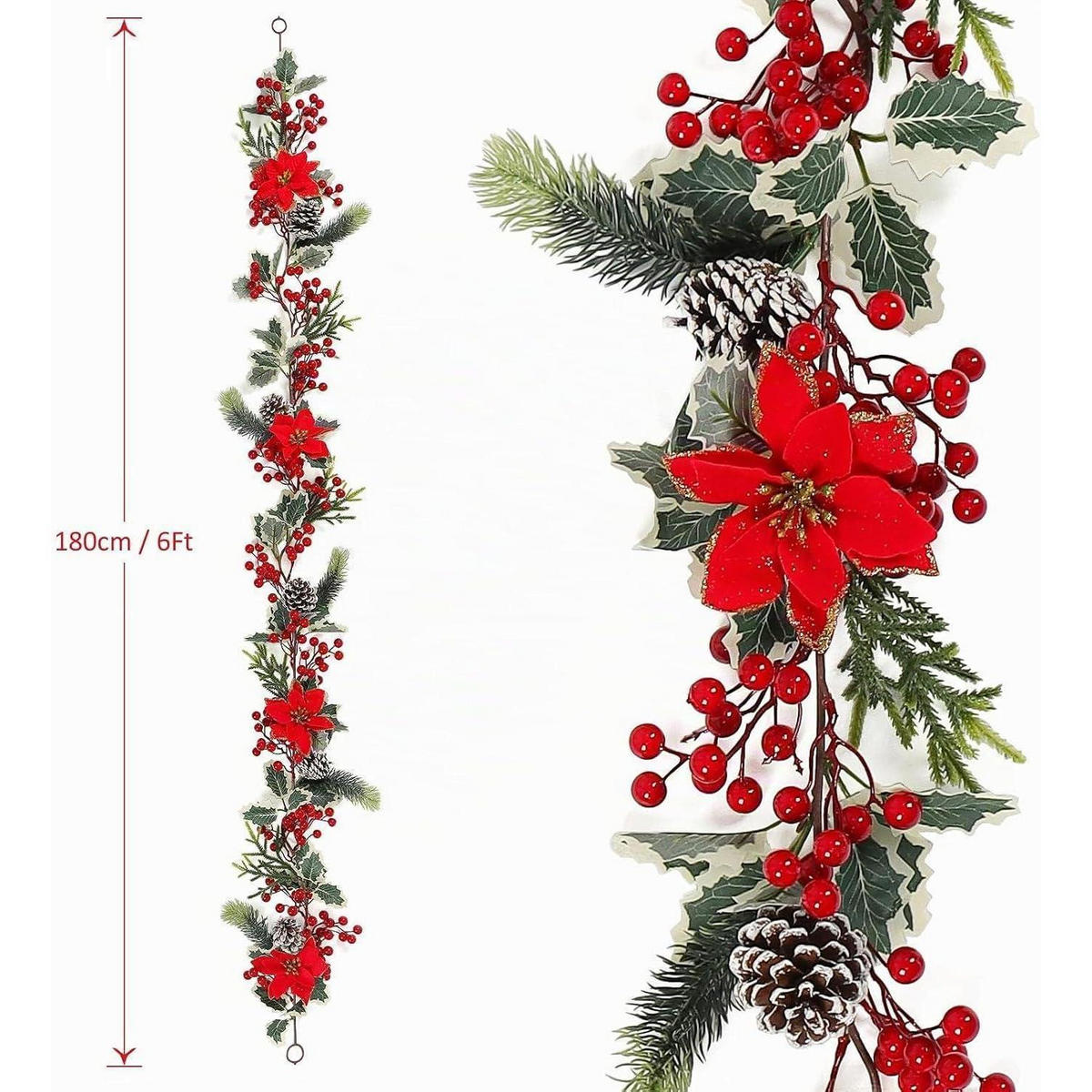 GIRLANDE 2-teiliges Set mit roten Beeren und Tannenzapfen 180 cm - Multicolor, Kunststoff (180cm)