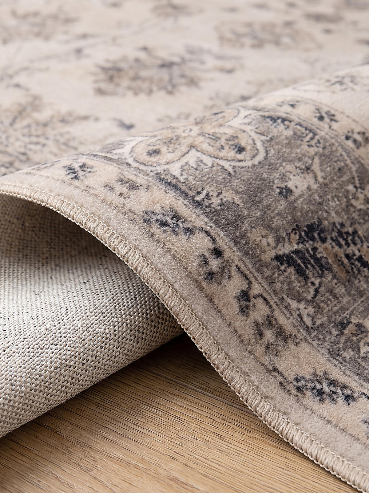 TEPPICH Kurzflor, waschbar, mit floralen Ornamenten, aus Polyester, VERNANTE in Beige-Grau, 120 x 170 cm - Beige, Textil (120/170cm) - KADIMA DESIGN