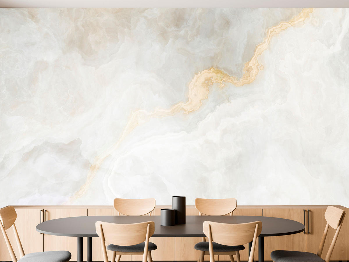 FOTOTAPETE für Wohnzimmer Zarter Marmor Goldakzente 300x210 - Beige/Goldfarben, Papier (300/210cm) - Muralo