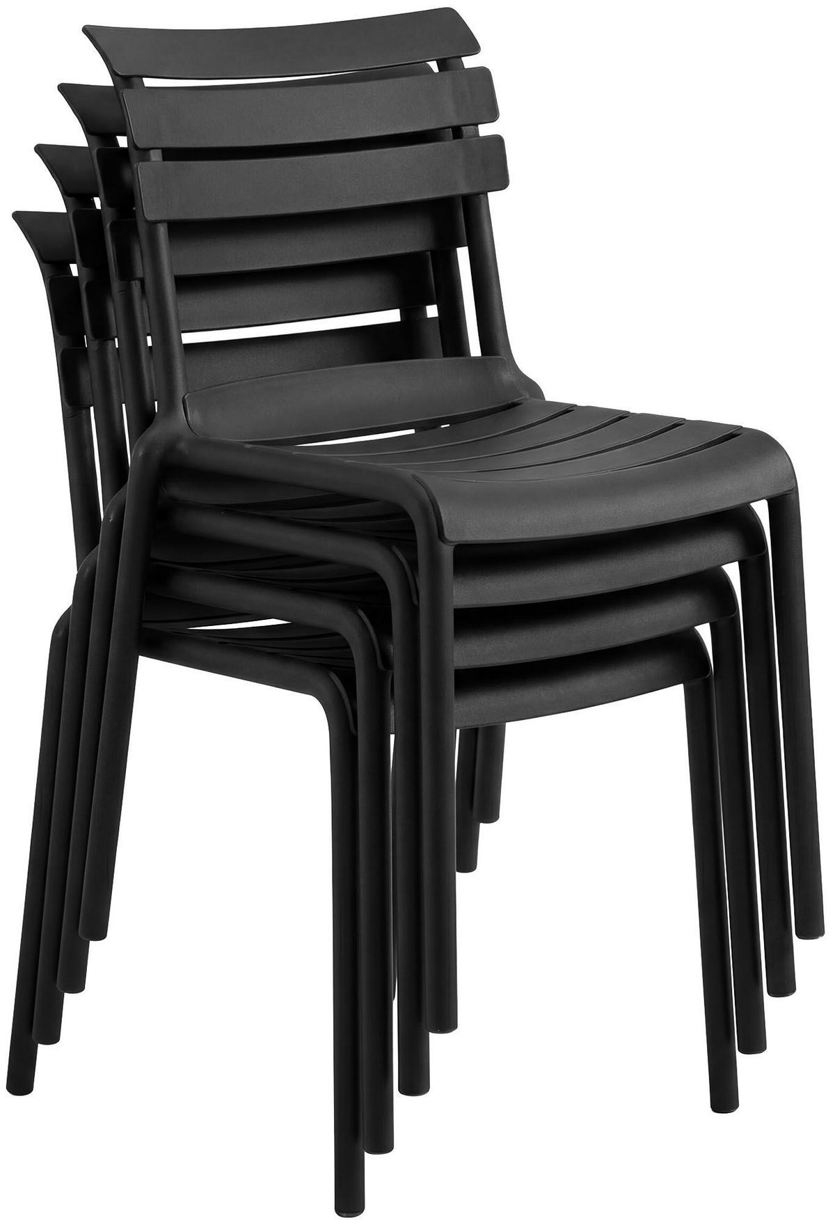 GARTENMÖBEL-SET Klara 4 Stühle 190x190x82cm Kunststoff Schwarz Balkonset - Schwarz, Kunststoff - DELUKE