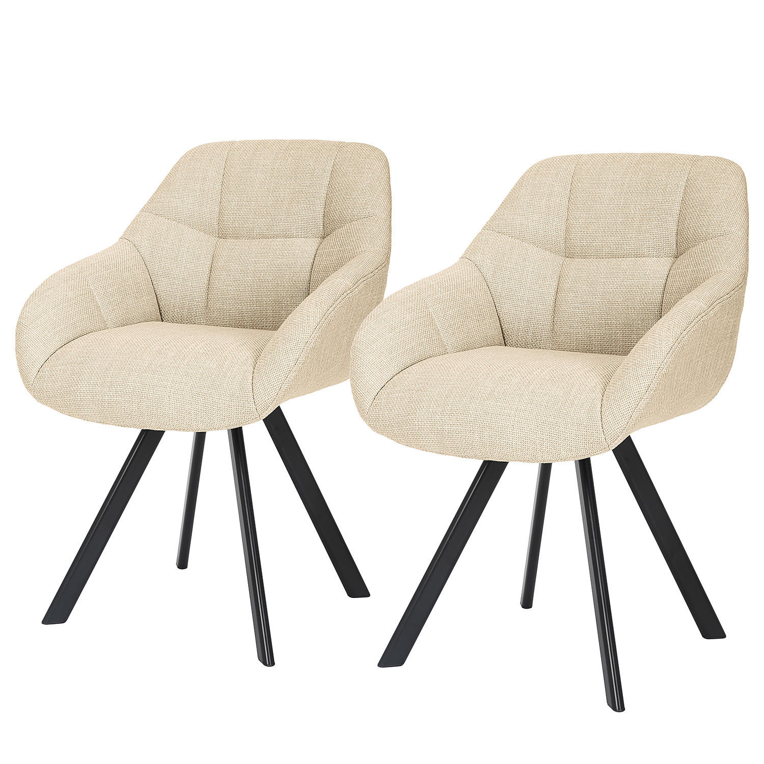 POLSTERSTUHL - Leinen / Eisen, 2er-Set - Creme/Schwarz, Metall (57/83/65cm) - home24