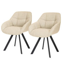 POLSTERSTUHL - Leinen / Eisen, 2er-Set - Creme/Schwarz, Metall (57/83/65cm) - home24