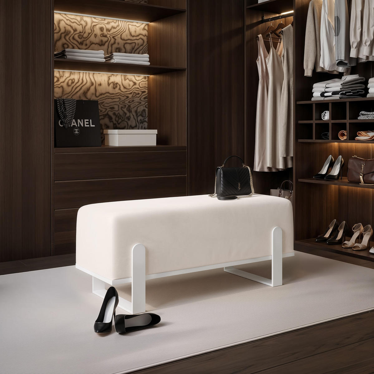 POLSTERBANK MARA 80 cm Weiß / Creme ,Metallgestell - Creme, Metall (80/47/35cm) - Idohome