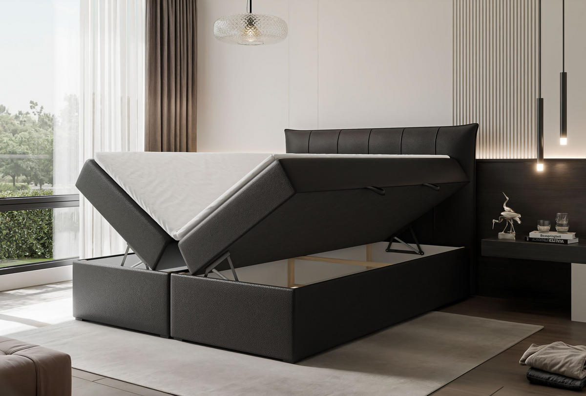 BOXBETT CHESTER 180/200 cm mit Matratze und Topper, Schwarz - Schwarz, Holzwerkstoff/Textil (180/200cm) - Idohome