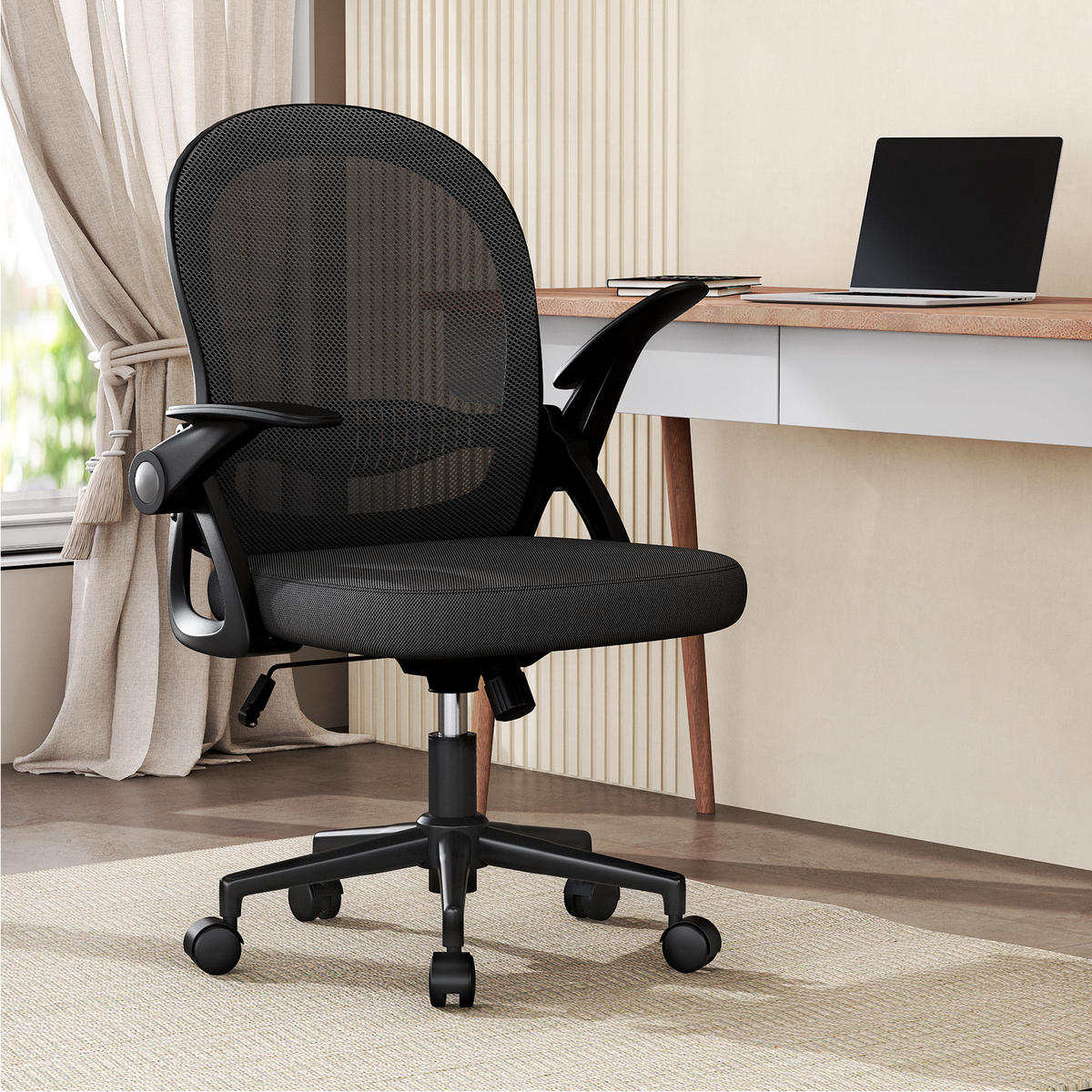 BÜROSTUHL Schwarz ergonomisch mit Mesh Rückenlehne - Schwarz, Metall (25/53/56cm) - Rattrix