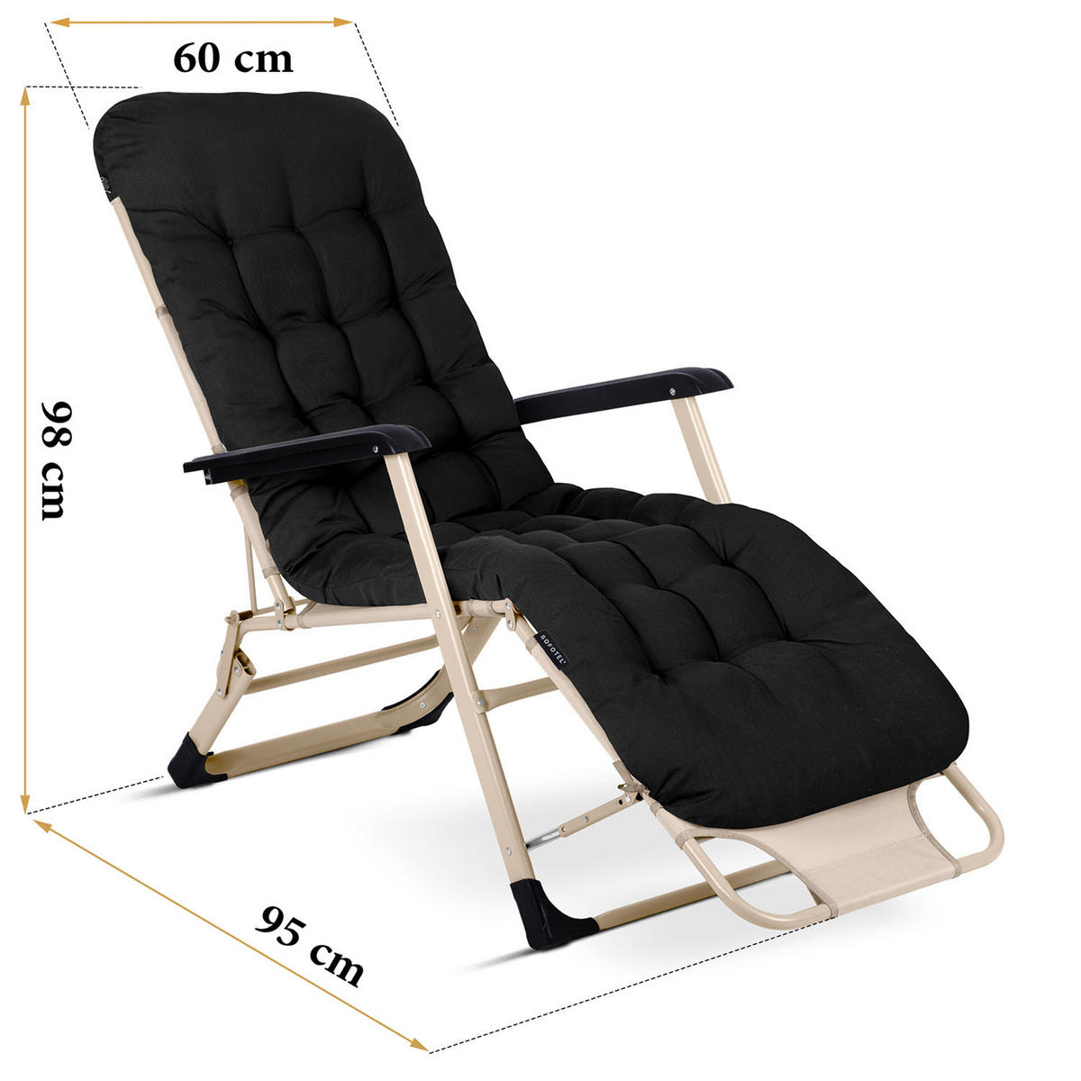 GARTEN-RELAXSESSEL Klappbarer mit Kissen, Schwarz - Schwarz, Metall (60/102/110cm)