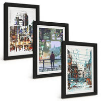 BILDER SET 3er Set - 20x30 cm Schwarzer Rahmen - Moderne Städte, bunte Charaktere - Schwarz, Kunststoff (20/30cm) - TULUP