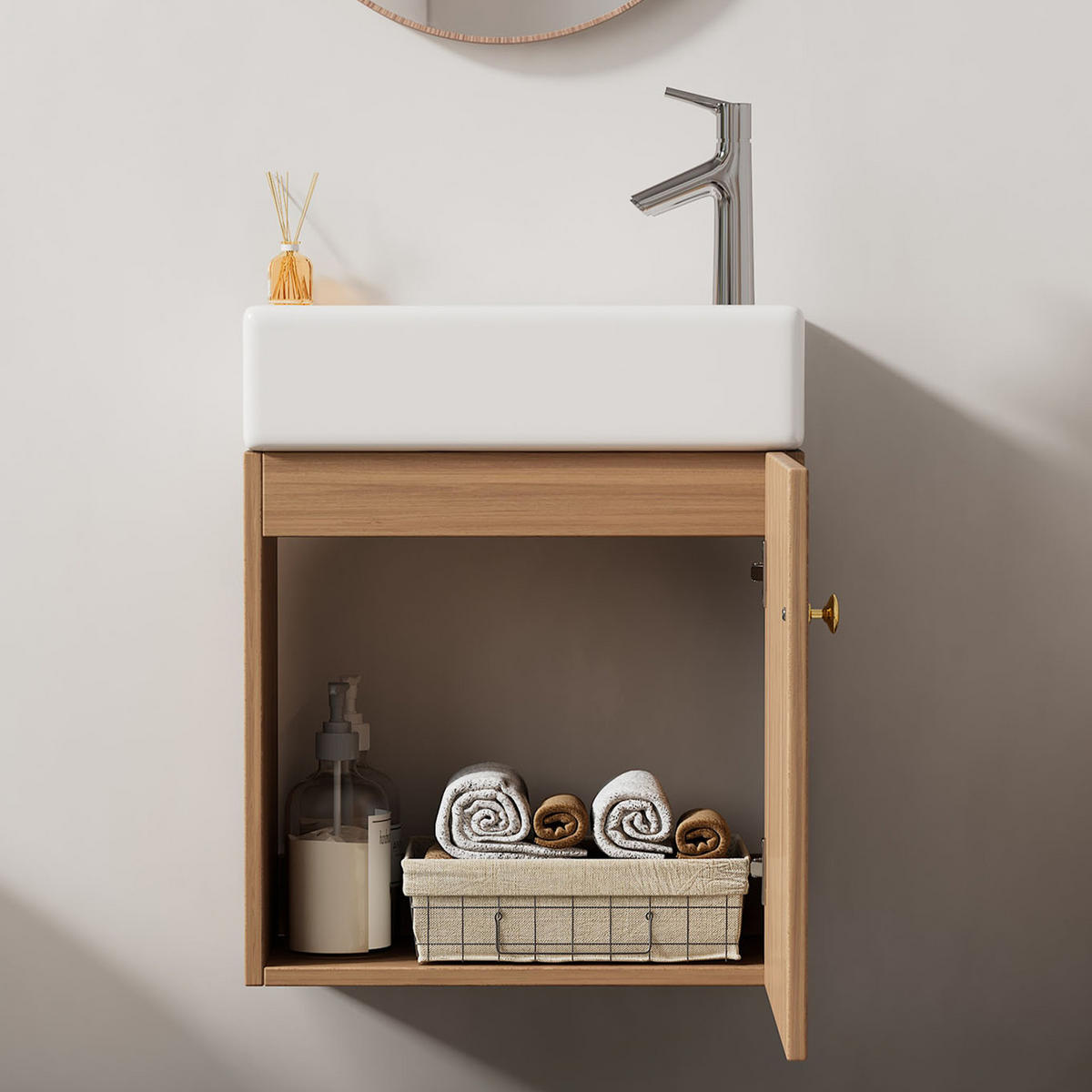 BADMÖBEL Set mit Keramikbecken,Waschtisch mit Unterschrank Braun - Braun, Holz/Keramik (26/56/46cm) - PARAFTA HOME