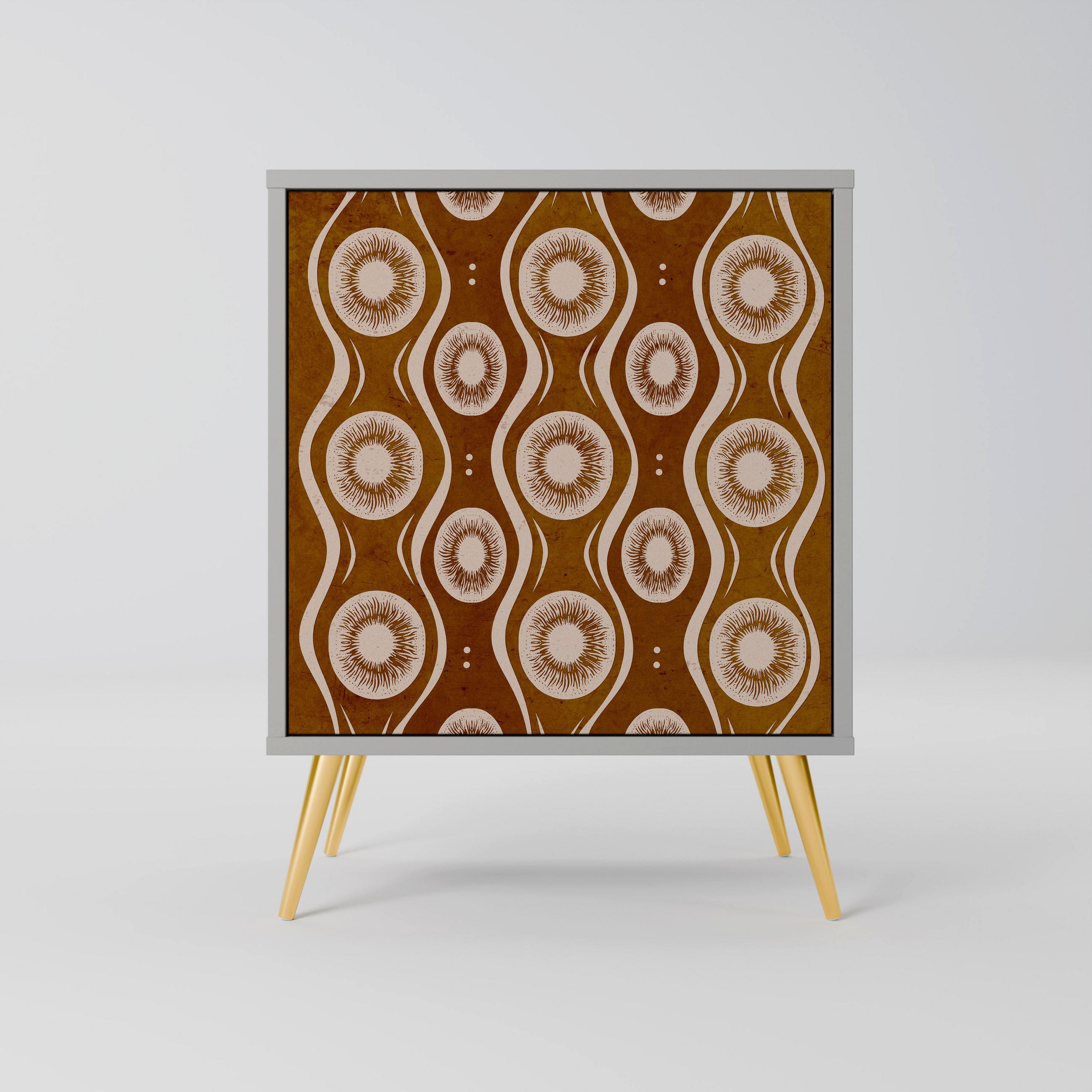 SIDEBOARD BROWN EYES, Grau, 57,5x42x75,5 cm, Goldfarbene Metallfüße - Goldfarben/Multicolor, Holzwerkstoff/Metall (57.5/75.5/42cm) - SpaceRebels