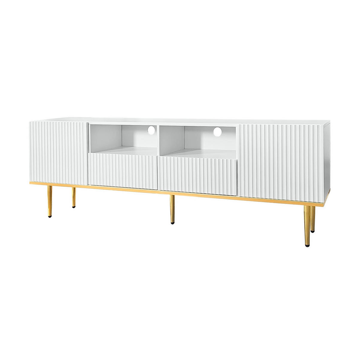 TV-SCHRANK aus Spanplatte 165x36x55 cm Weiß mit 2 Fächern, 2 Schubladen und goldfarbenen Füßen - Weiß, Holzwerkstoff (165/55/36cm) - Modfu