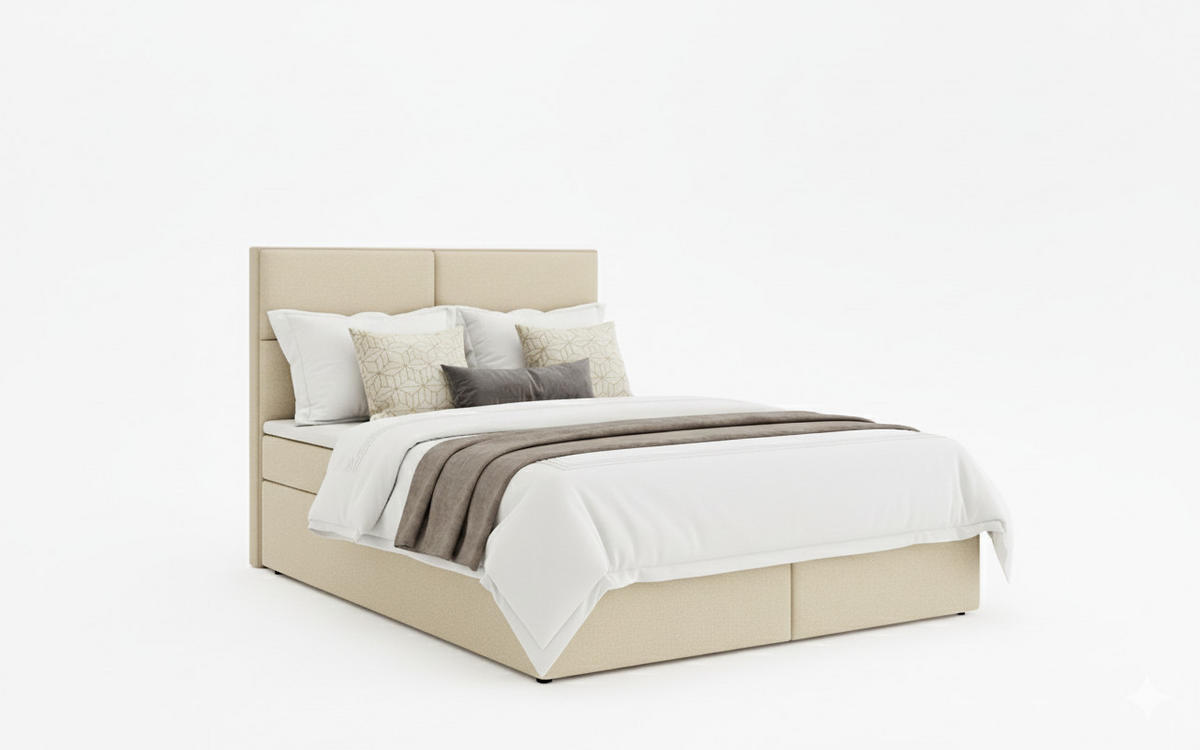 BOXSPRINGBETT AURORA mit Topper und Bettkasten, Ecru, 140x200 cm - Ecru, Textil (140/200cm) - KS Home Concept