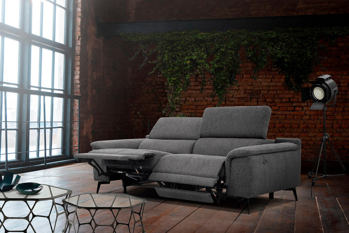 RELAXSOFA FIERO 3-Sitzer mit 2 Relaxfunktionen, dunkelgrau - Dunkelgrau/Schwarz, Holzwerkstoff/Textil (212/82/103cm) - Courtois Laville