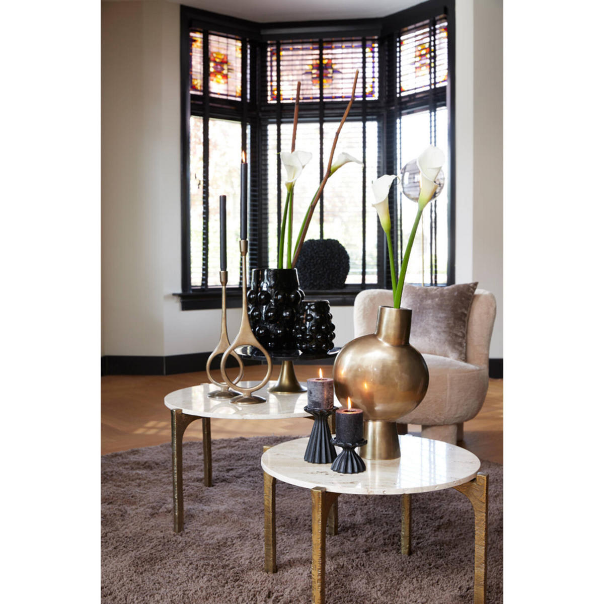 SCHALE LAYO Ø40x15 cm, Schwarz-Antik Bronze - Schwarz, Stein (40/15/40cm) - Light & Living