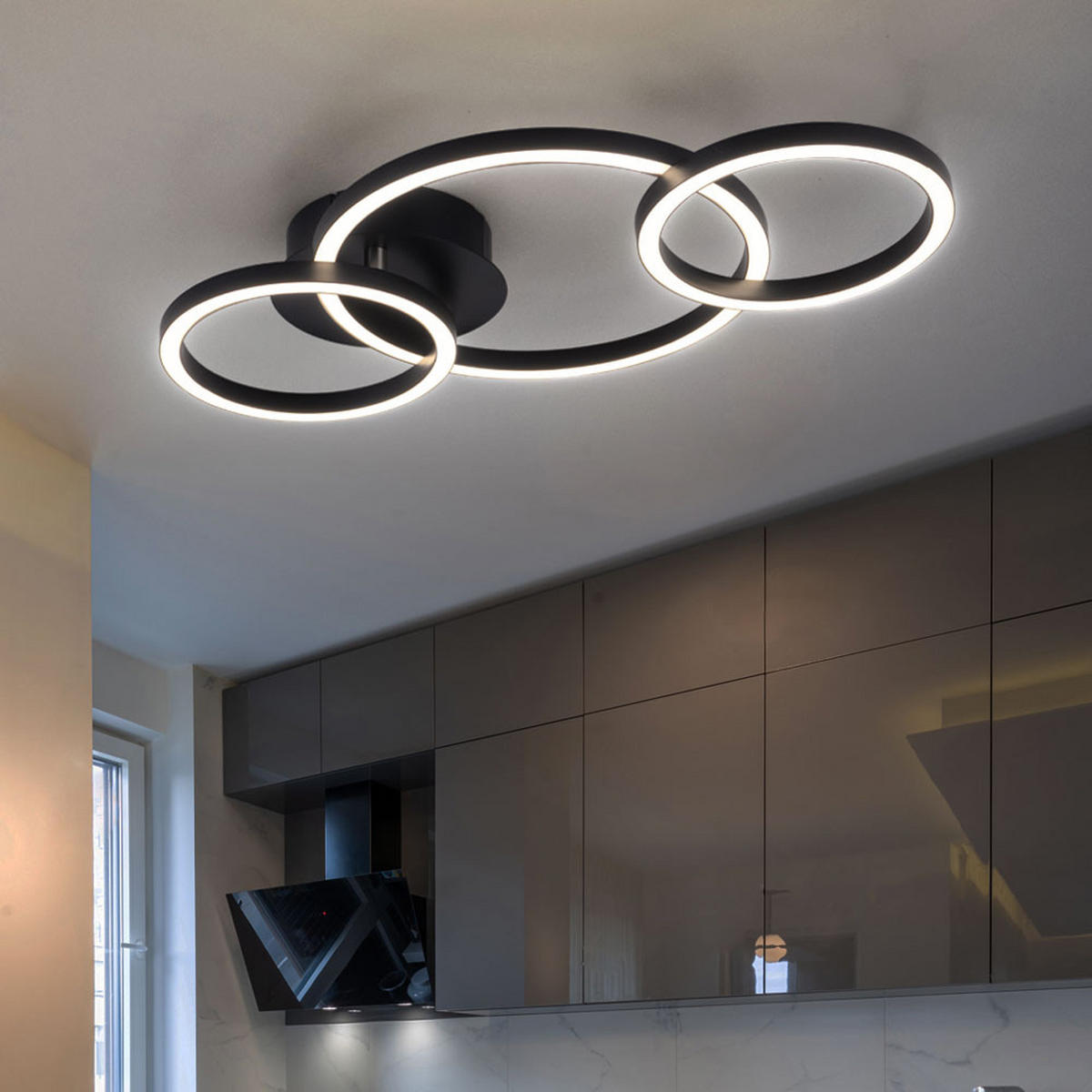 LED DECKENLEUCHTE Ring Design Schwarz - Schwarz, Metall (55/30/7cm) - Globo Lighting