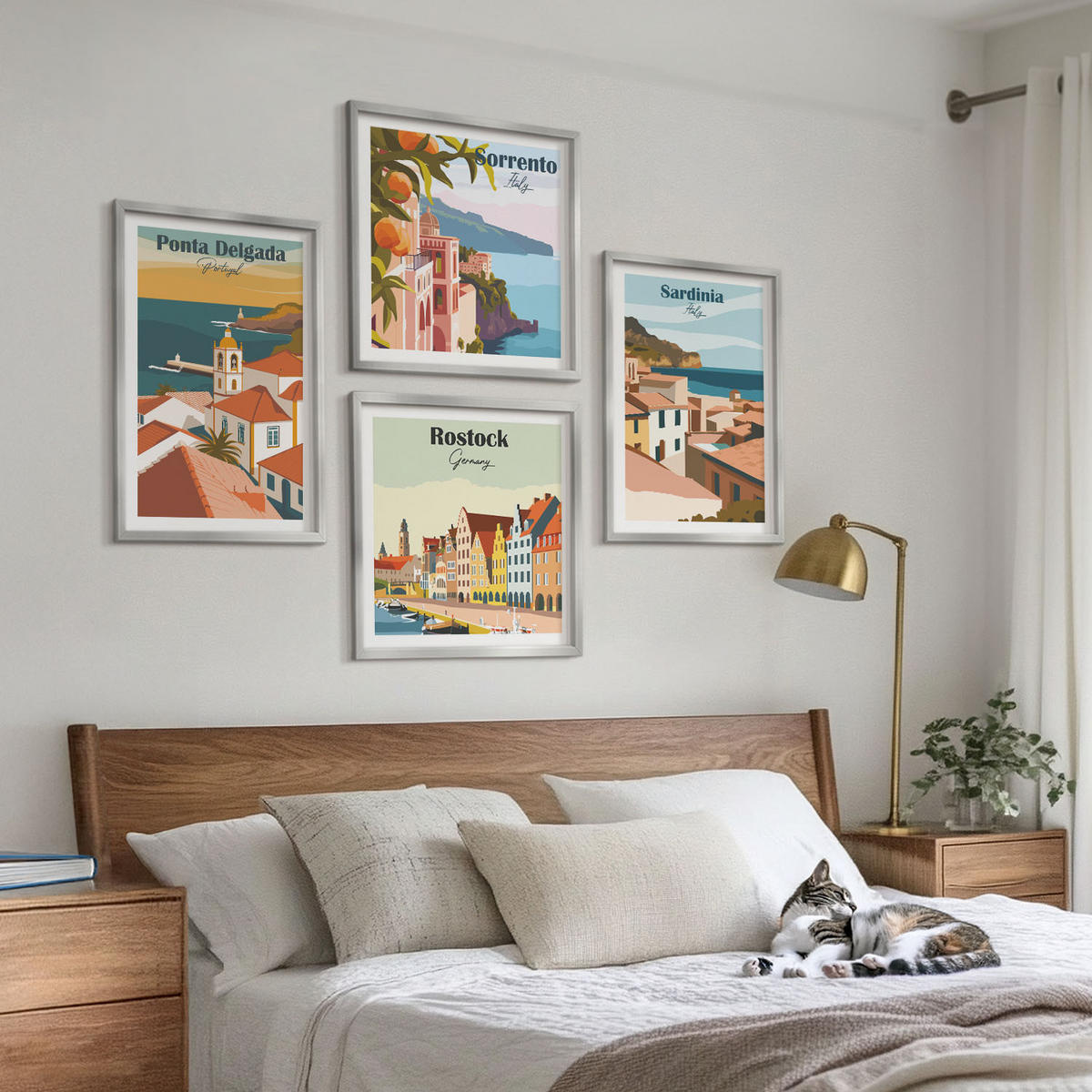 BILDER SET 4er Set - 50x50 cm & 40x60 cm Silberner Rahmen - Ansichten europäischer Häfen - Silberfarben, Kunststoff (50/50cm) - TULUP