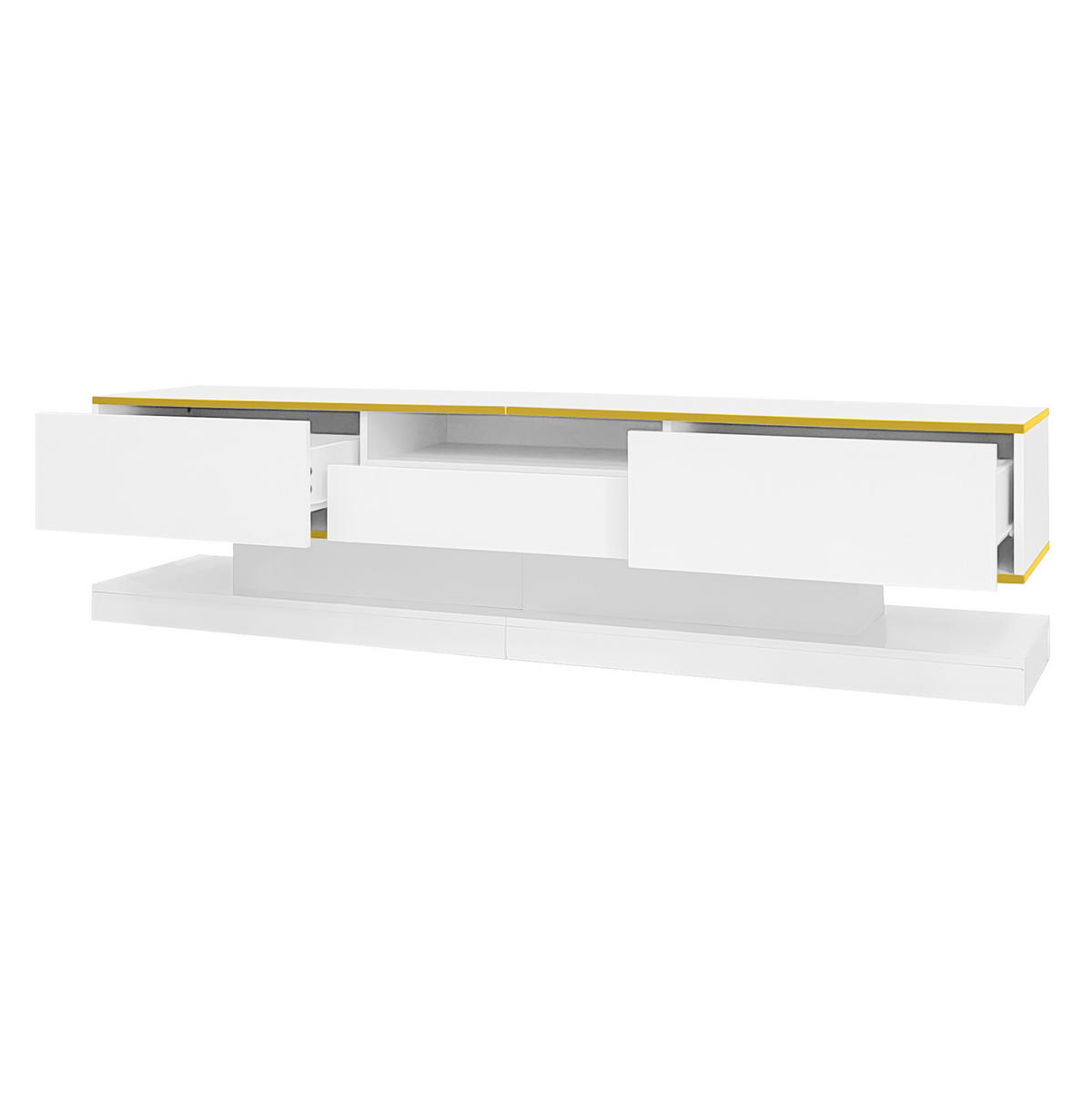 TV-LOWBOARD aus Spanplatte 180x38x45 cm Weiß mit LED-Beleuchtung, App-Steuerung und 3 Schubladen - Weiß, Holzwerkstoff (180/45/38cm) - IVMEU