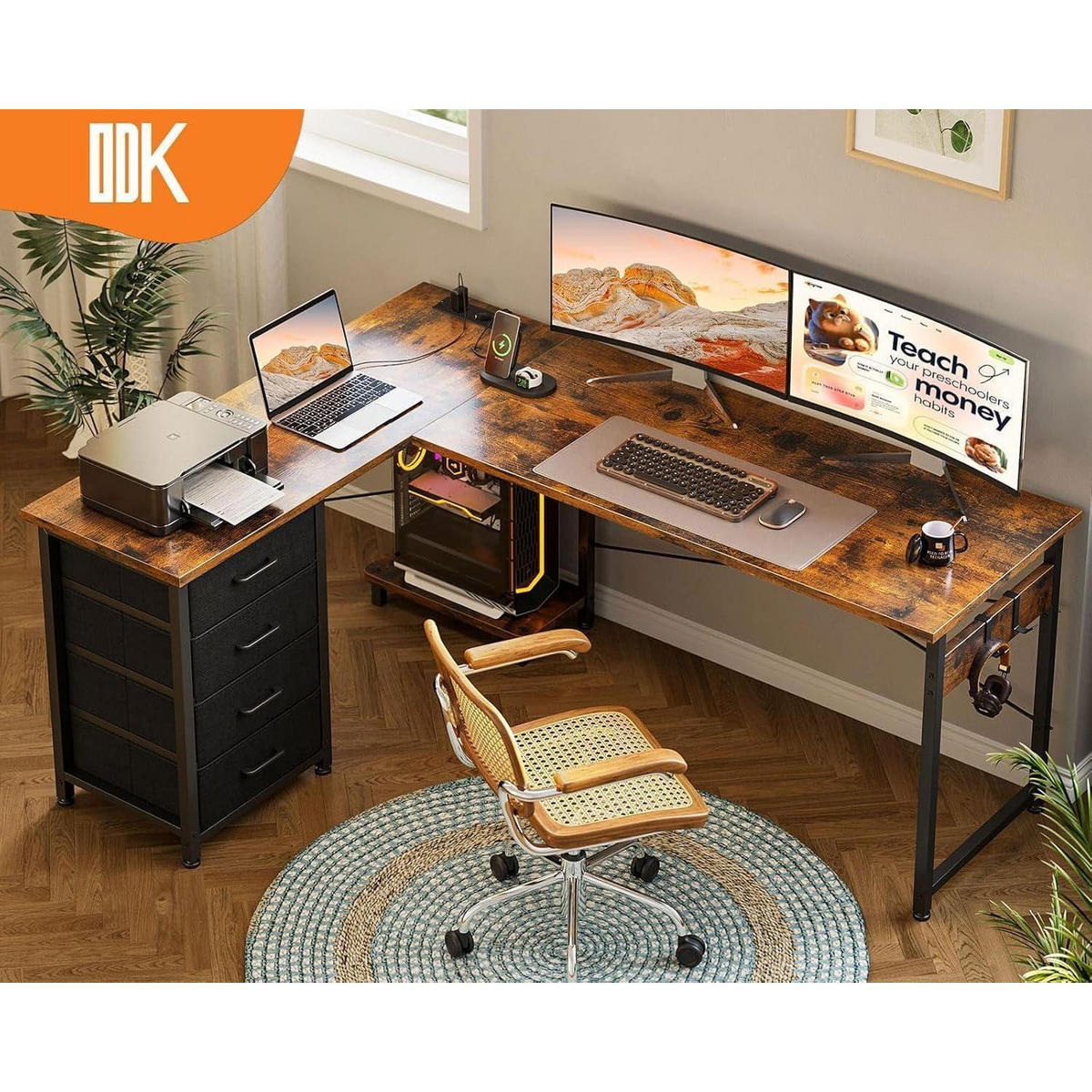 ECKSCHREIBTISCH mit Steckdose und USB 155 x 110 cm Vintage-Braun - Braun, Holzwerkstoff (110/155/76cm)