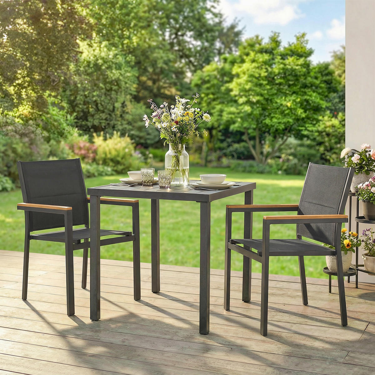GARTENSTÜHLE 2er-Set DE-13344 gepolsterte Sitz- Dunkelgrau - Dunkelgrau, Metall (55/85/56cm) - ComfortXL