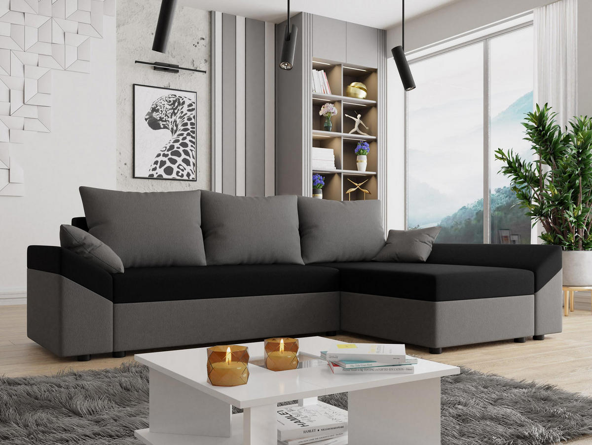 ECKSOFA Dante L - Schwarz/Grau, Holz/Kunststoff (240/140cm) - MIRJAN24