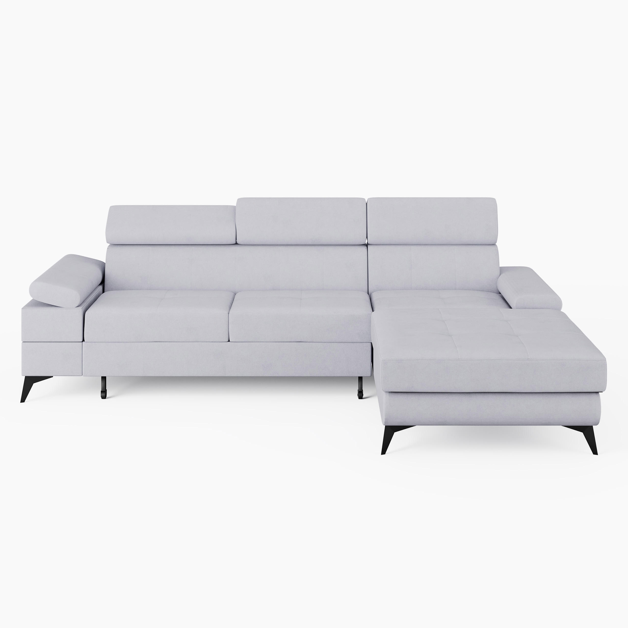 ECKSOFA VENTO Rechts Hellgrau Velours Premium L-Form Couch mit Schlaffunktion & Bettkasten - Hellgrau/Schwarz, Holz (261/190cm) - Barchello